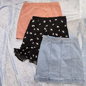 Forever 21 Mini Skirt Set - Pink, Black Floral, Light Blue Denim